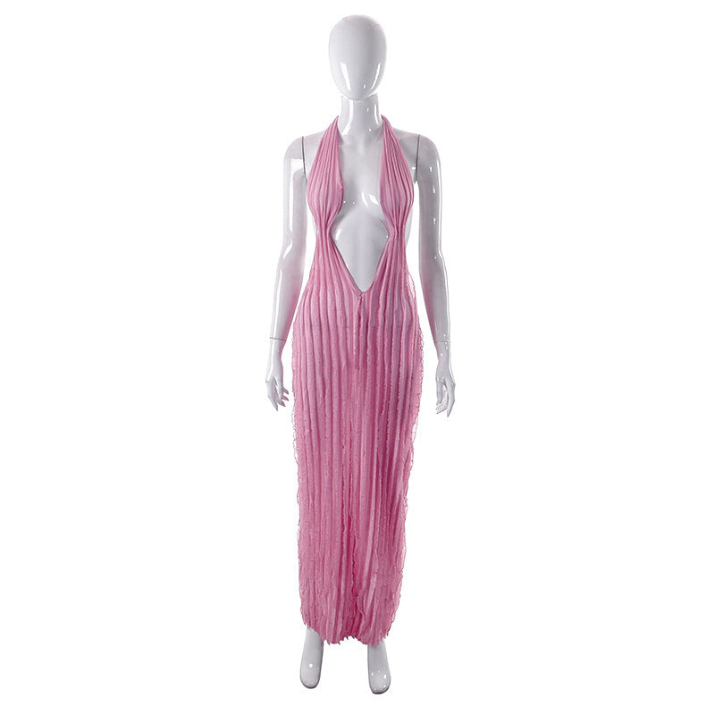 Women's Wave Pattern Chest Wrap Tied Dress