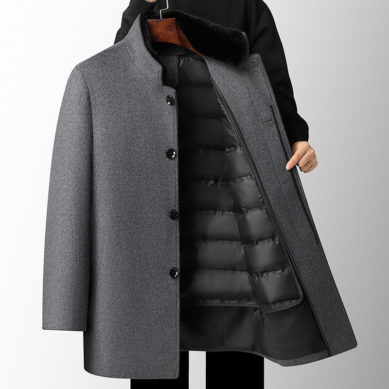 Men's Wool Overcoat Mid-length Thickening Detachable Down Feather Liner