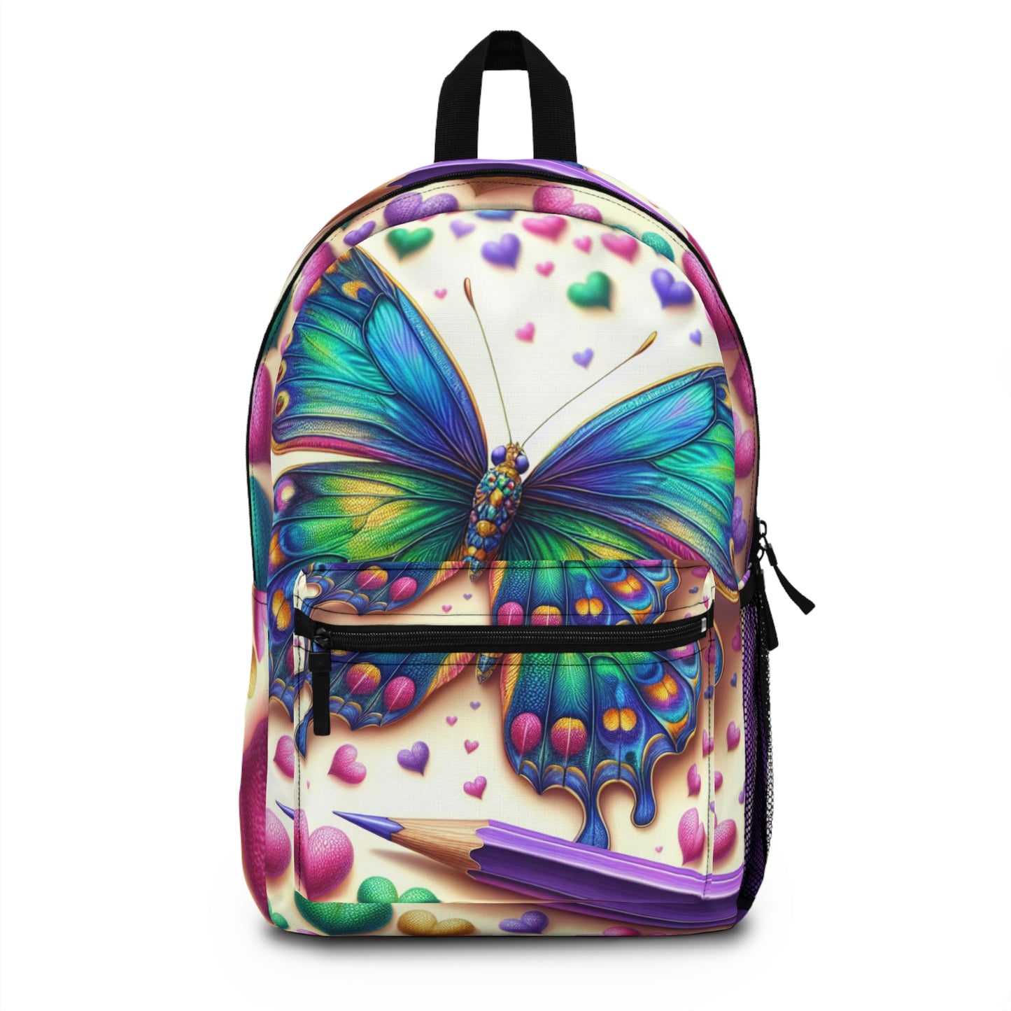 Vibrant Butterfly Art Backpack - Colorful Heart Design for Kids & Teens
