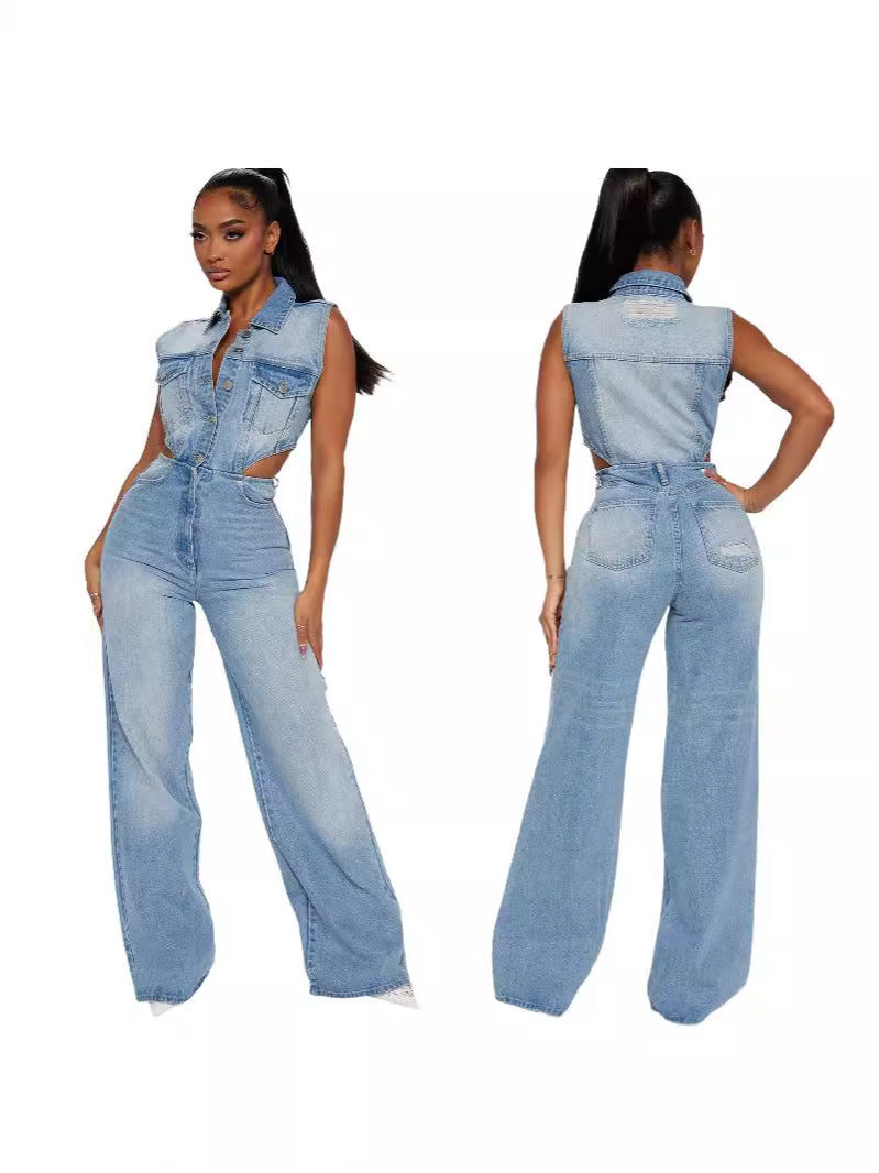 Denim Straight Leg Jumpsuit