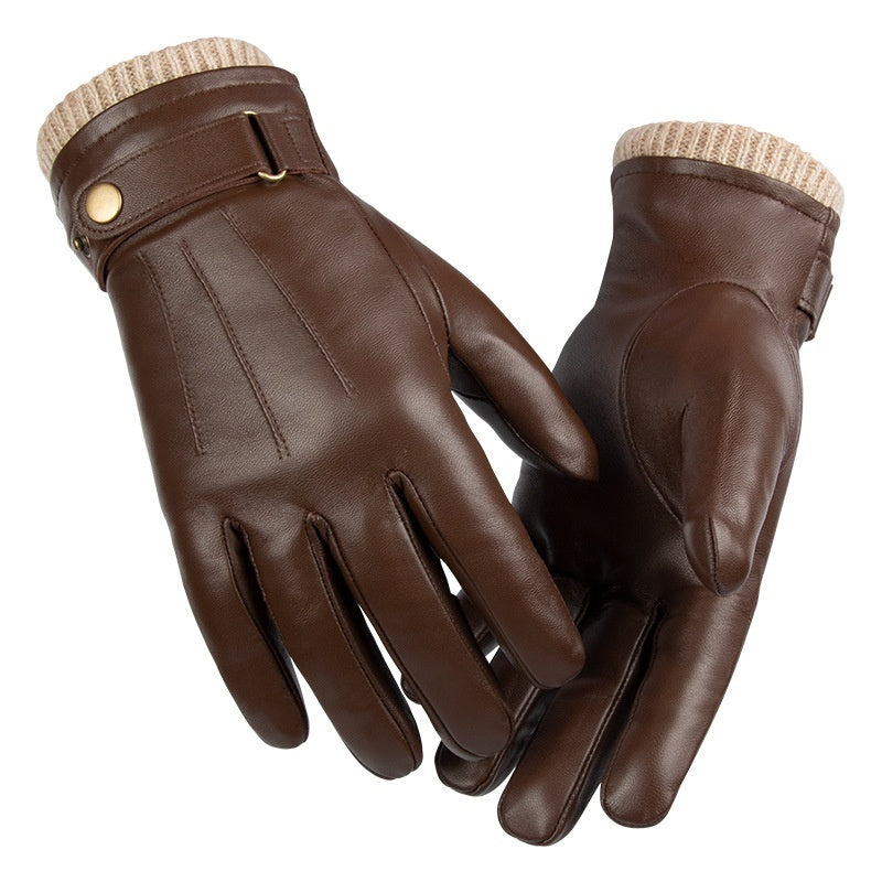 Men's Fleece-lined Windproof Sheepskin Warm Gloves