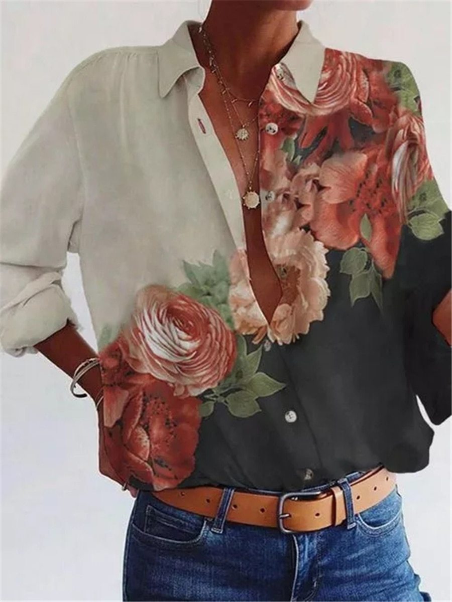 Fashion Loose Plus Size Casual Printed Shirt Women