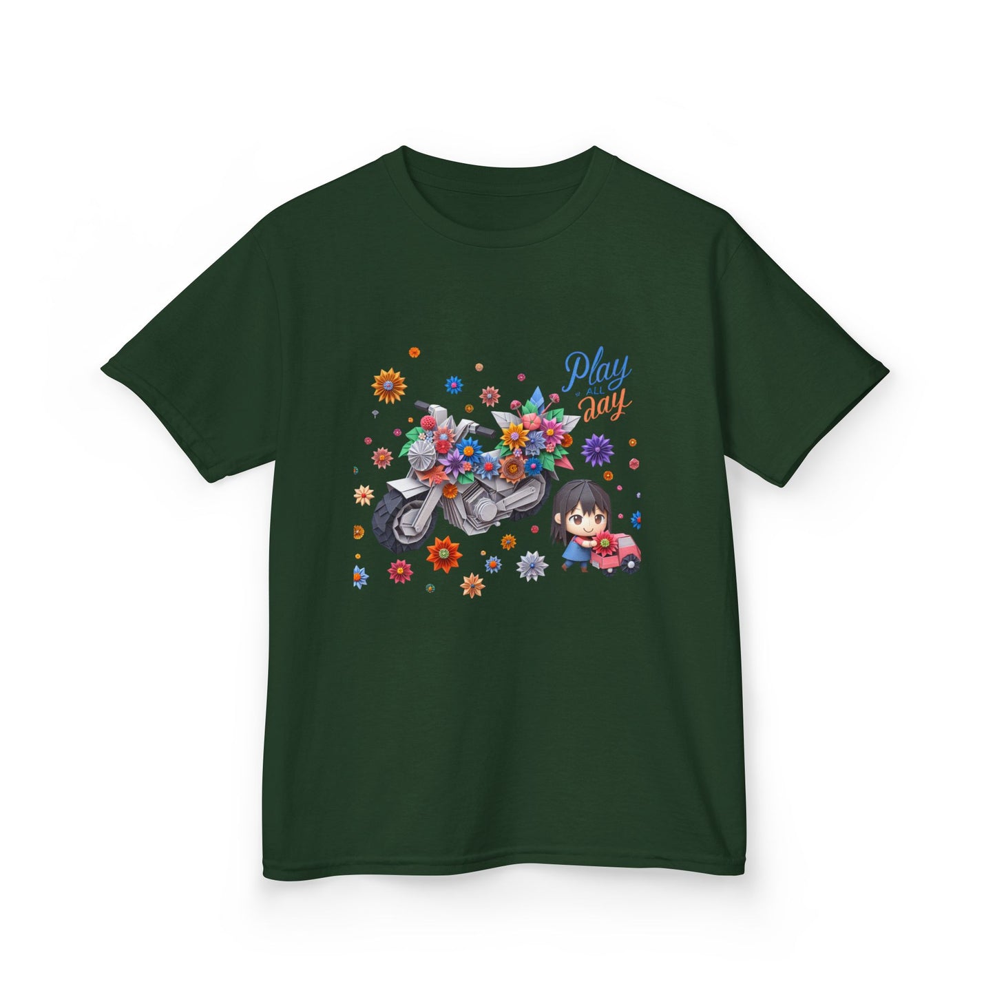 Play all Day Motorcycle Tee - Fun Floral Design for Young Adventurers
