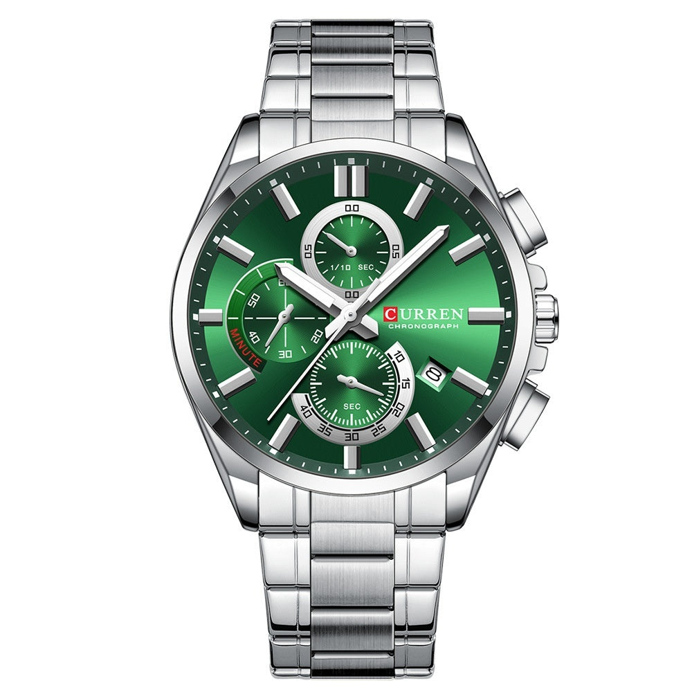 Men's Steel Band Waterproof Six-pin Timing Watch