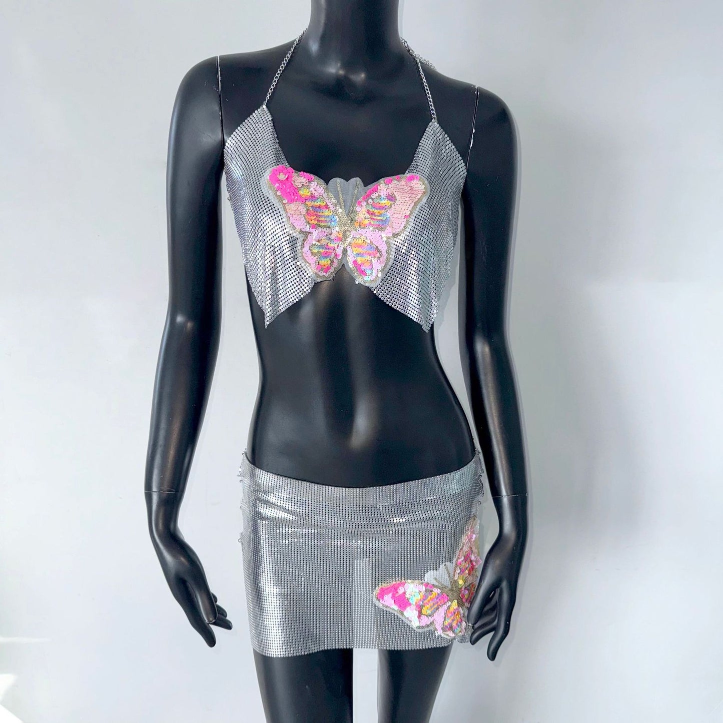 Tube Top Short Skirt Metal Sequins Two-piece Sling