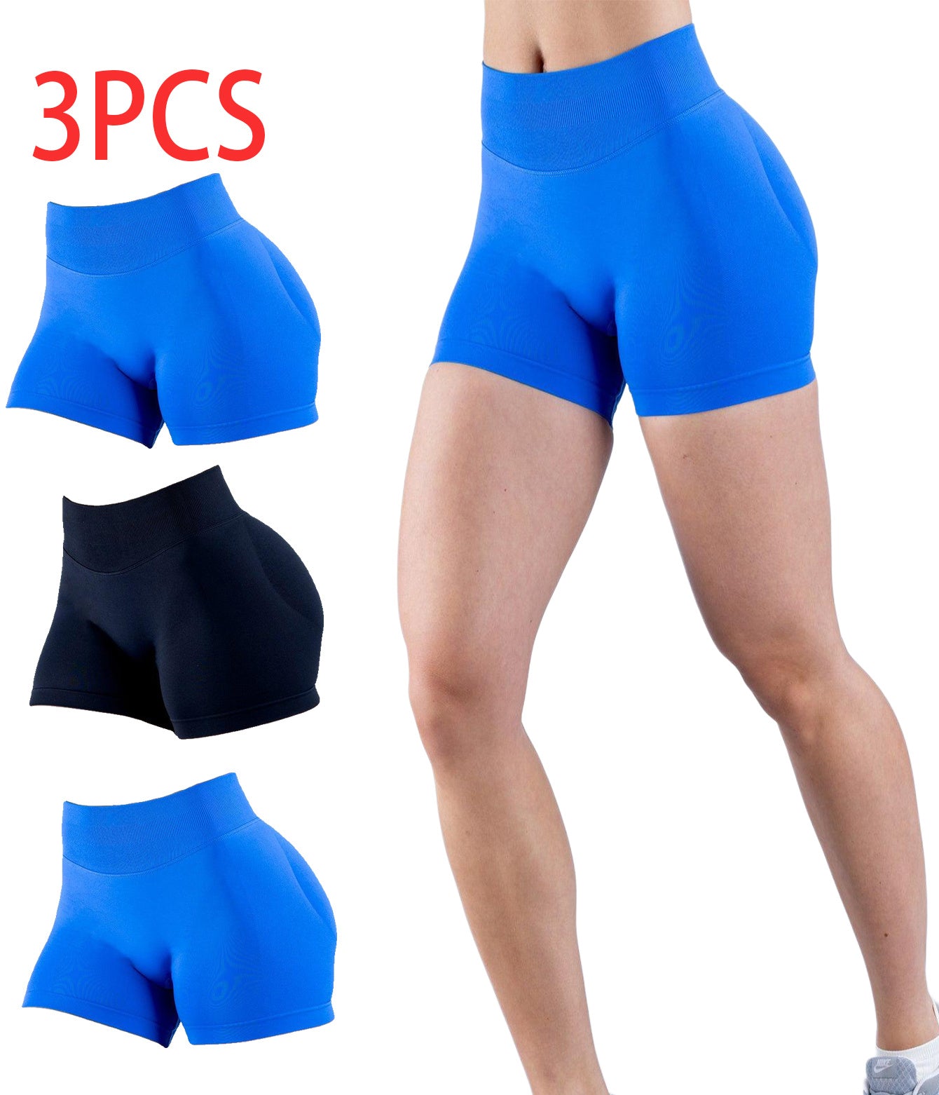 3PCS High-waisted Solid-color Training Shorts