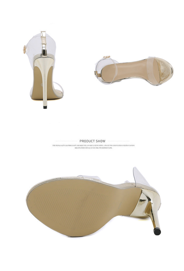 Rhinestone High-heeled Sandals Snakelike Winding Round Toe