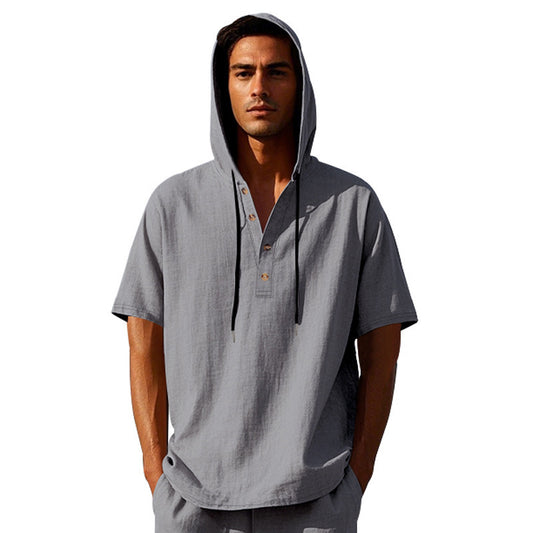 European And American Linen Short-sleeved Men's T-shirt Simple by GJG Denim