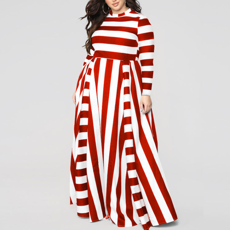 Loose Women''s Dress Plus Size Striped Woman's Dress