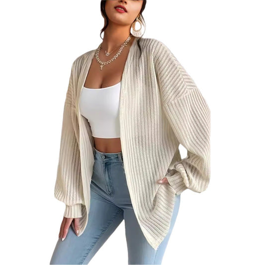 Knitted Cardigan Wide Shoulder Long Sleeve Top