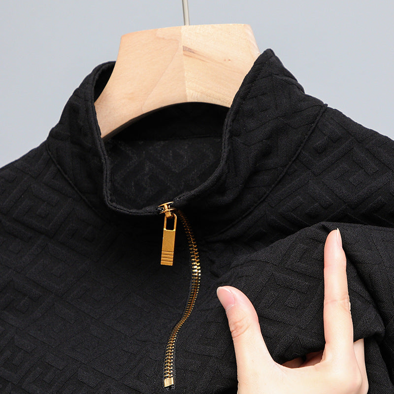 Men's Long Sleeve Zipper And Lapel Stand Collar Shirt