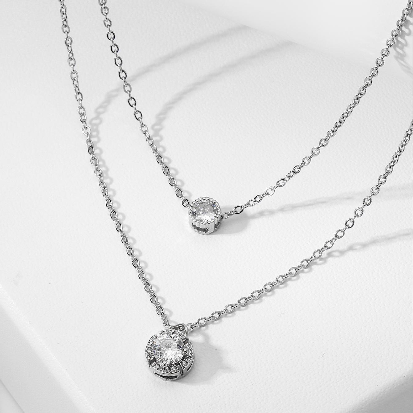 Three-dimensional Zircon Pendant Necklace, Exquisite Double-layer Collarbone Chain Jewelry Gift, Suitable For Engagement, Party, Holiday Gifts