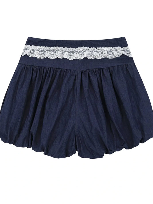 Lace Trim Shorts with Drawstring