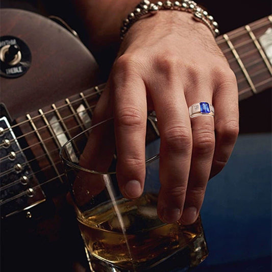 Sapphire Retro Fashion Rose Gold Crystal Alloy Ring For Men