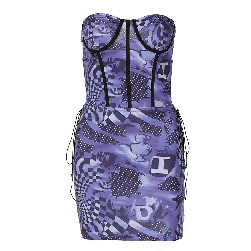 Sleeveless Corset Top Drawstring High Waist Skirt