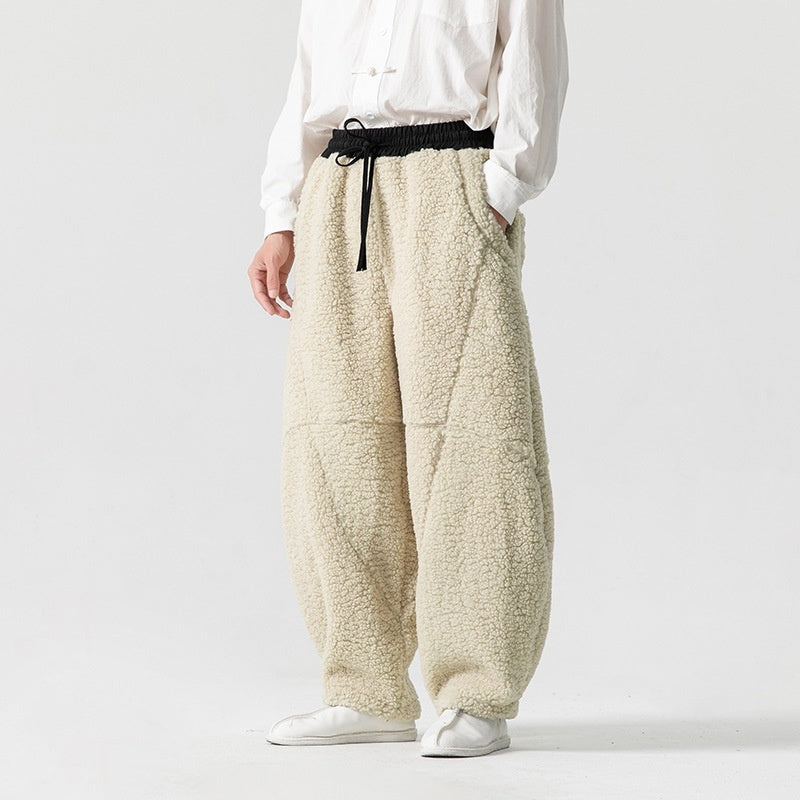Men's Lamb Wool Solid Color Fleece Sweatpants