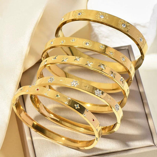 Retro Sunflower Diamond-Encrusted Bracelet Gold Polished Cuff by GJG Denim