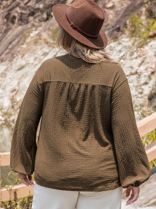 Plus Size Tie Neck Long Sleeve Blouse by Lady Ros