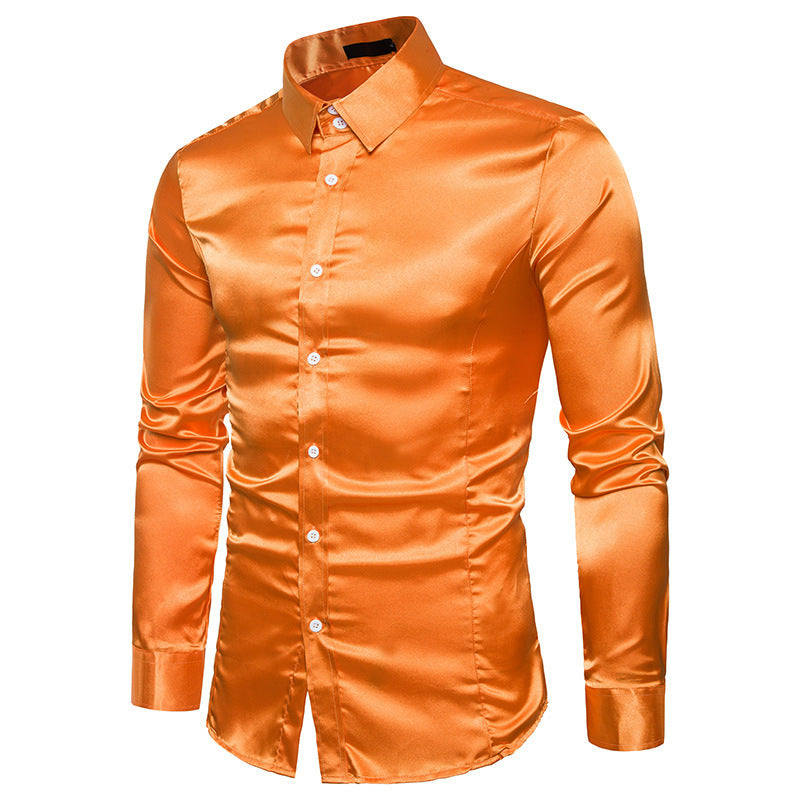 Men's Casual Fashion Silky Long Sleeve Shirts