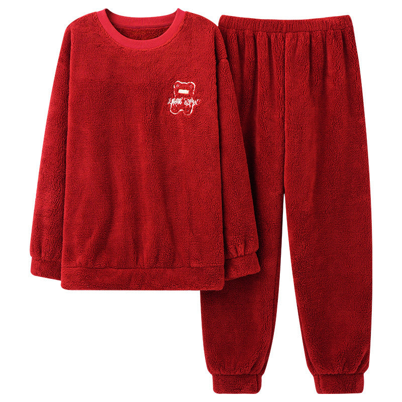 Men's Thick Thermal Pullover Round Neck Flannel Pajamas