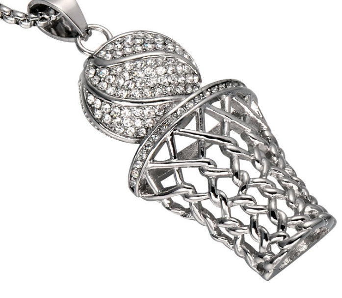 HIP Hop Bling Iced Out Gold Full Rhinestone Basketball Pendants Necklaces 316L Stainless Steel Sports Necklace for Men Jewelry by GJG Denim