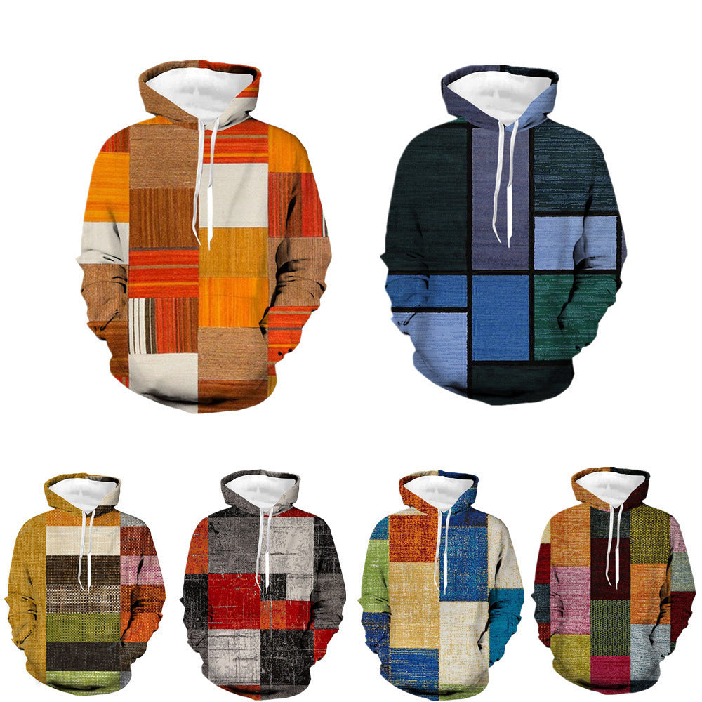 Men's Stitching Pattern 3D Digital Printing Hoodie