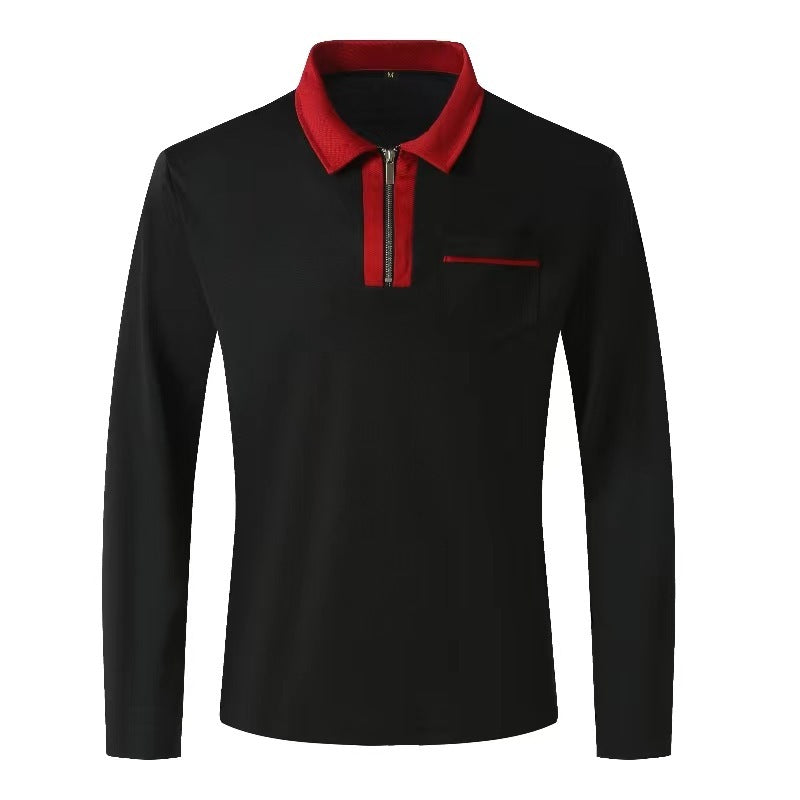 Men's Long Sleeve Zipper Polo Shirts Lapel Collar Zip Up