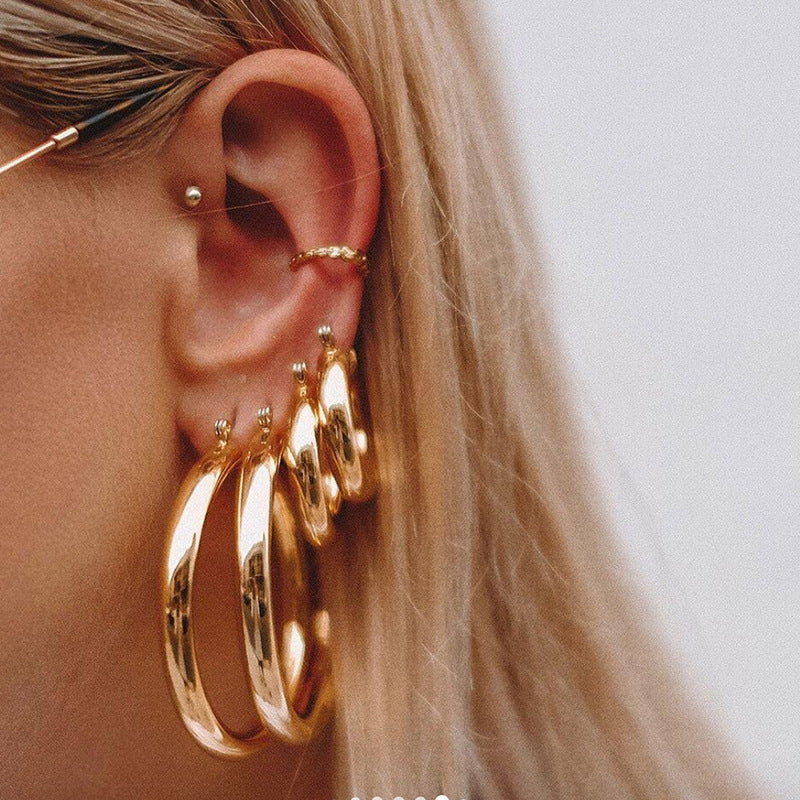 Titanium Steel HOOP Ring HOOP Earrings Cold Scenery Surface