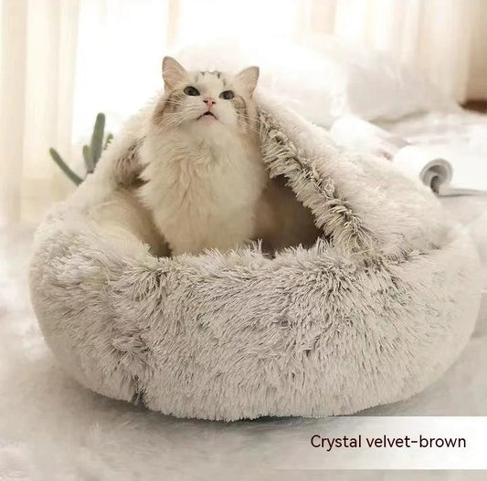 2 In 1 Dog And Cat Bed Pet Winter Bed Round Plush Warm Bed House Soft Long Plush Pets Bed Pet Products by GJG Denim