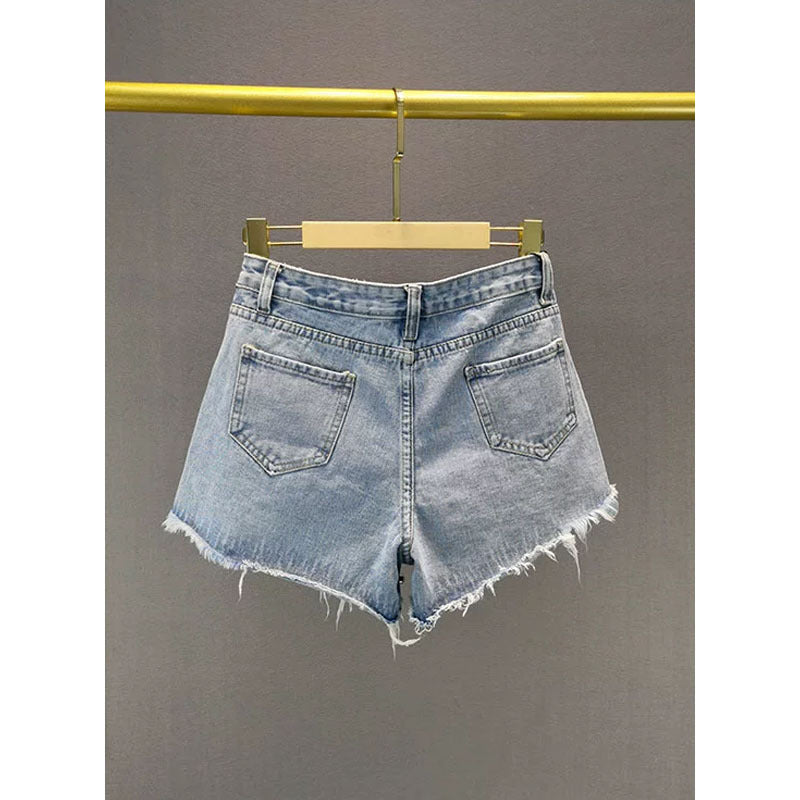 Ripped Rhinestone Denim Shorts