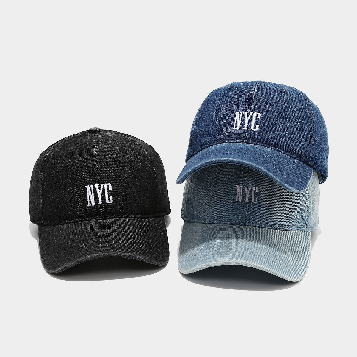 Men's Retro Denim "NYC" Peaked Cap