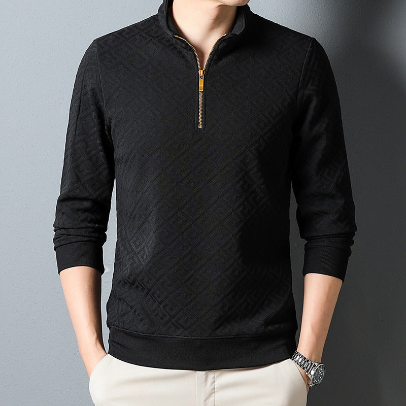 Men's Long Sleeve Zipper And Lapel Stand Collar Shirt