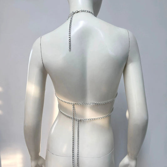 Women's Fishnet Sequin Stitching Halterneck Vest by GJG Denim