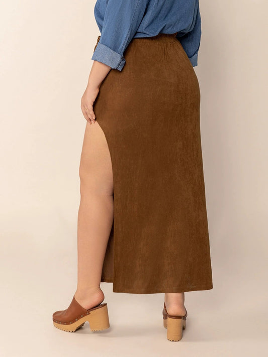 Plus Size Ruffled Slit High Rise Skirt by Lady Ros