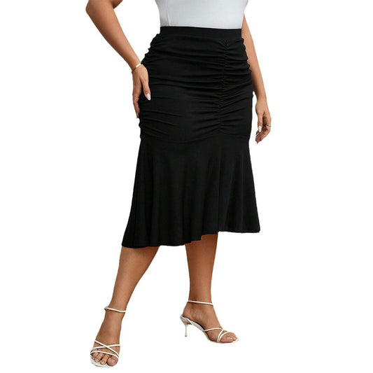 Plus Size Women's Elastic Waist Hip-wrapped Elegant Fishtail Skirt