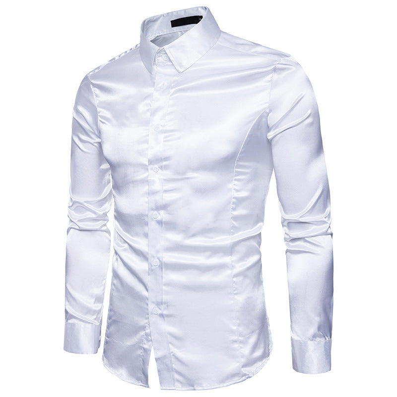 Men's Casual Fashion Silky Long Sleeve Shirts
