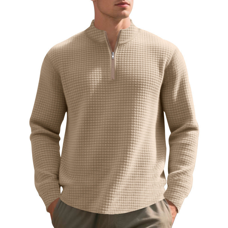 Men's Stand Collar Half Zip Small Plaid Sweater