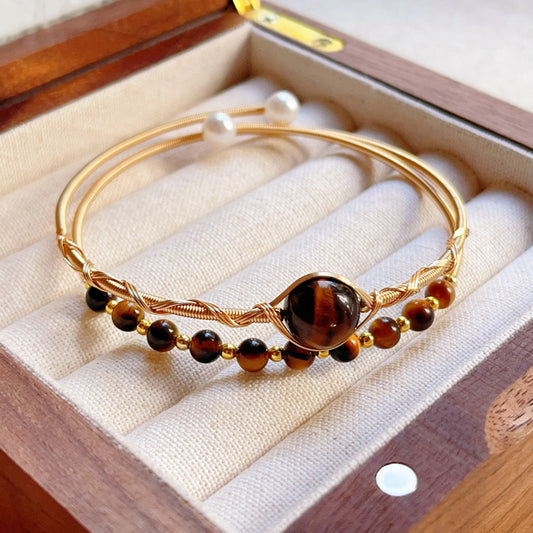Tiger Eye Lime Moonstone Pearl Strawberry Crystal Jade Bracelet