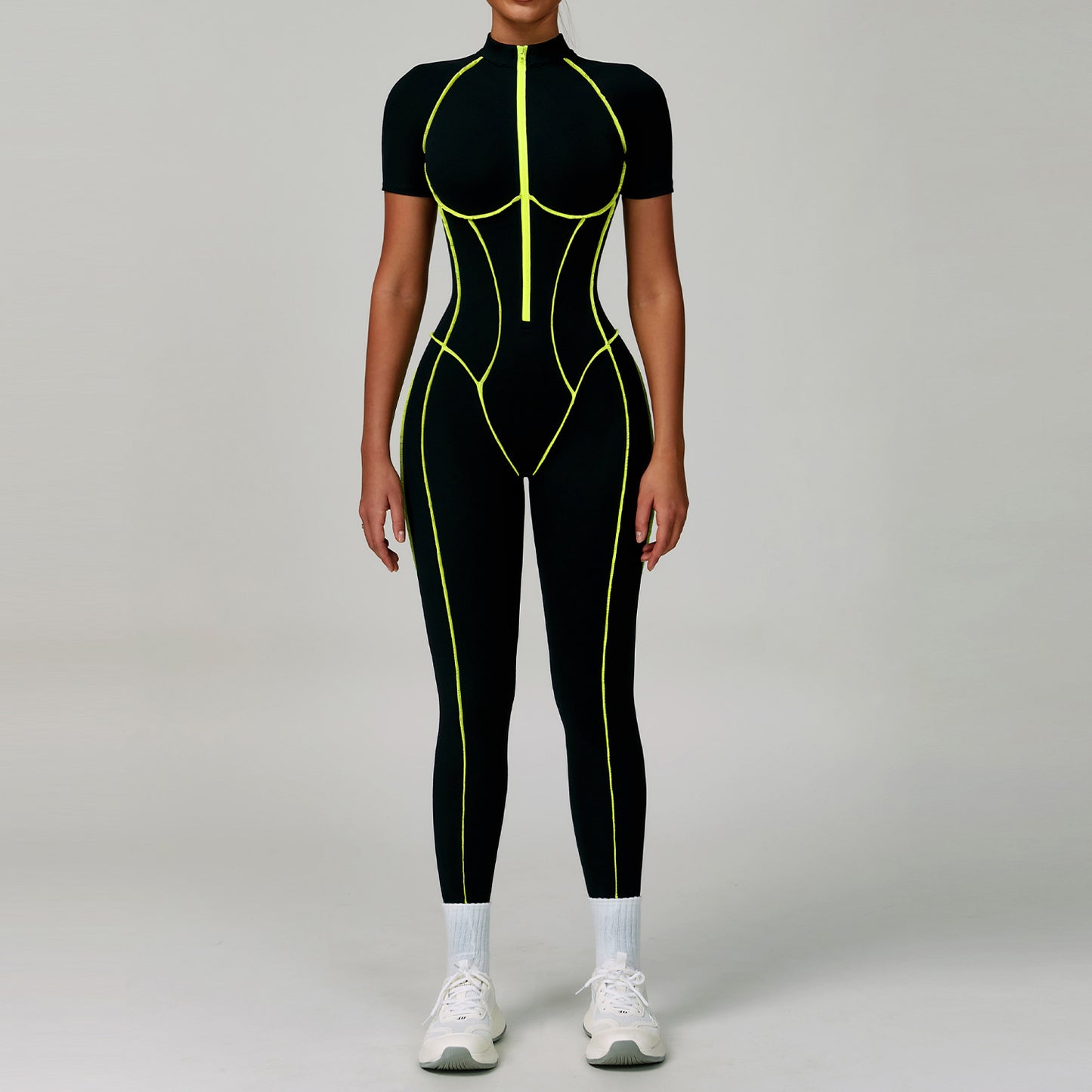 Contrast Color Yoga Workout Clothes Hollow-out Beauty Back Tight Jumpsuit