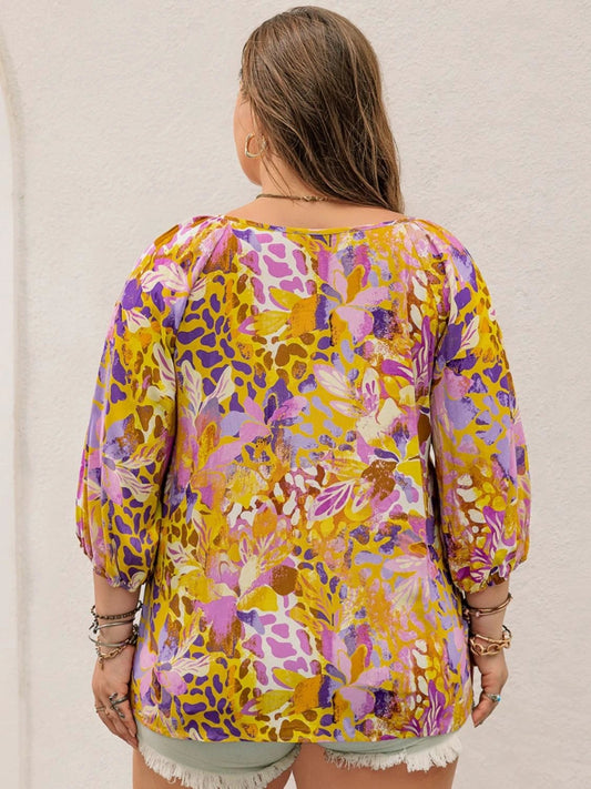 Plus Size Printed Tie Neck Blouse by Lady Ros