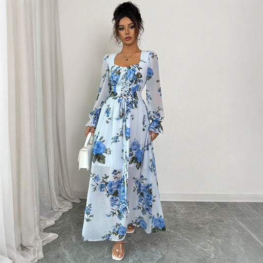 Floral Printed Long Sleeve Dress Women's Clothing