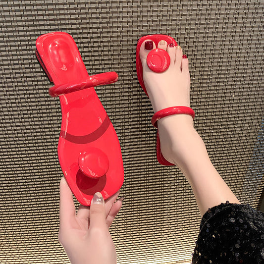 Fashion Patent Leather Beach Square Toe Wedge Sandals