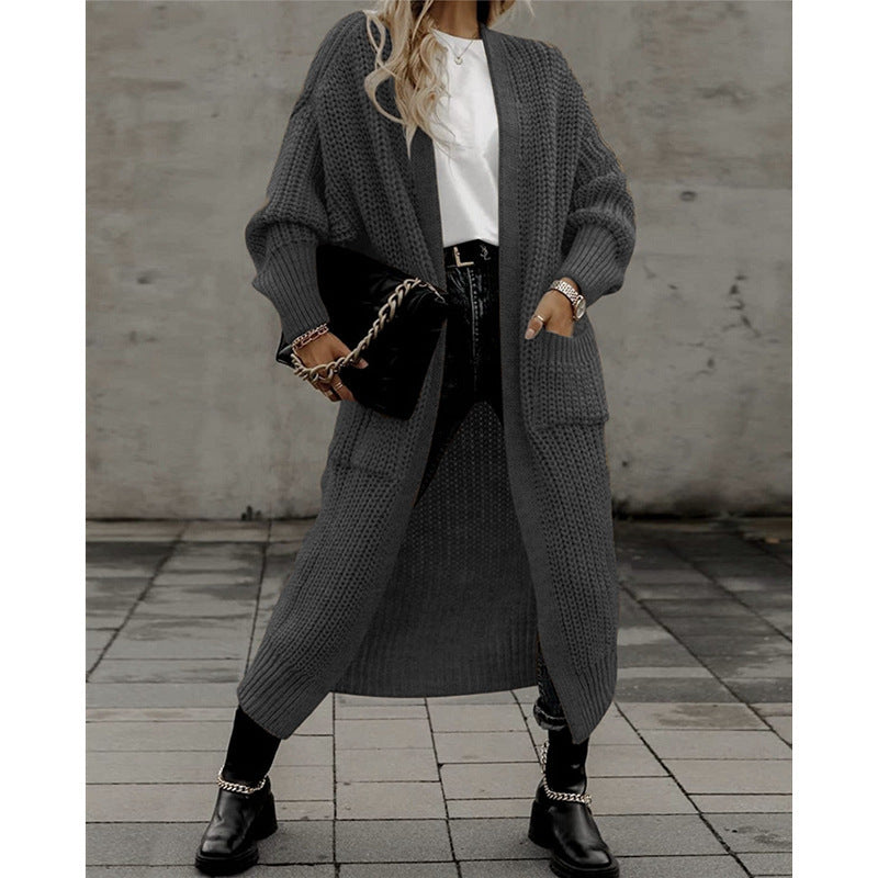 Women's Knitted Plus Size Long Cardigan w/ Pocket