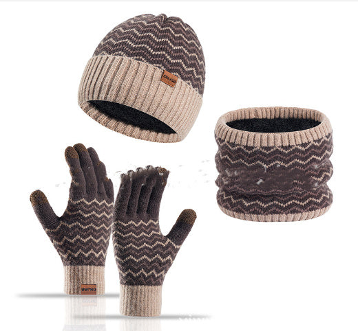 Men's Warm Cold-proof Neck Warmer, Knitted Beanie, and Knitted Gloves Set