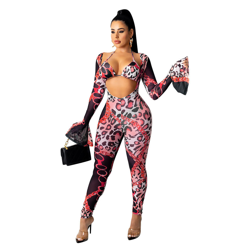 Mesh See-through Printed Two-piece Set