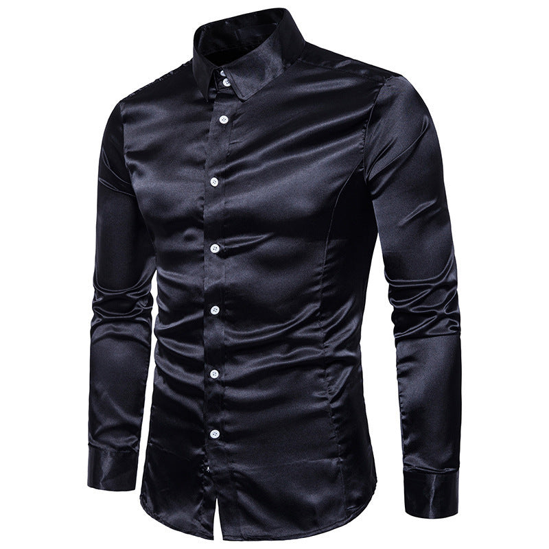 Men's Casual Fashion Silky Long Sleeve Shirts