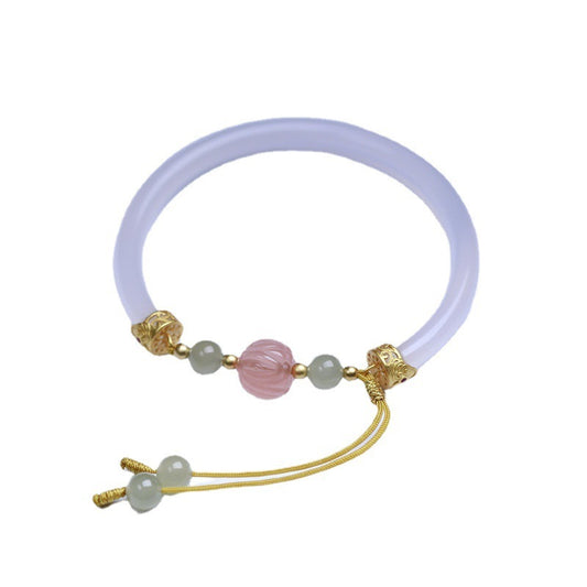 Natural White Agate Half Bracelet With South Red Lotus Beads Accessories S925 Silver