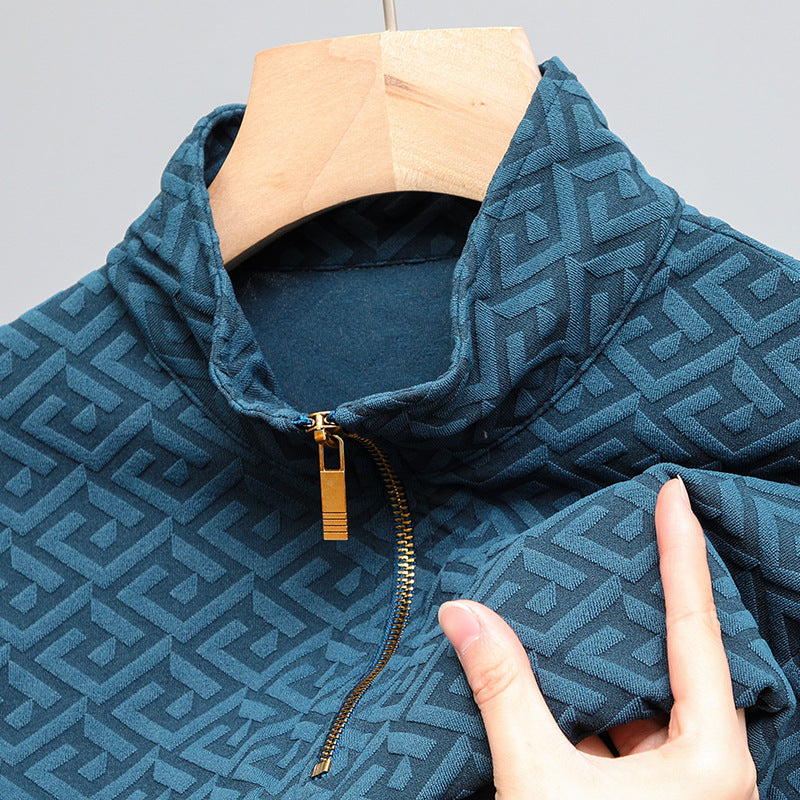 Men's Long Sleeve Zipper And Lapel Stand Collar Shirt