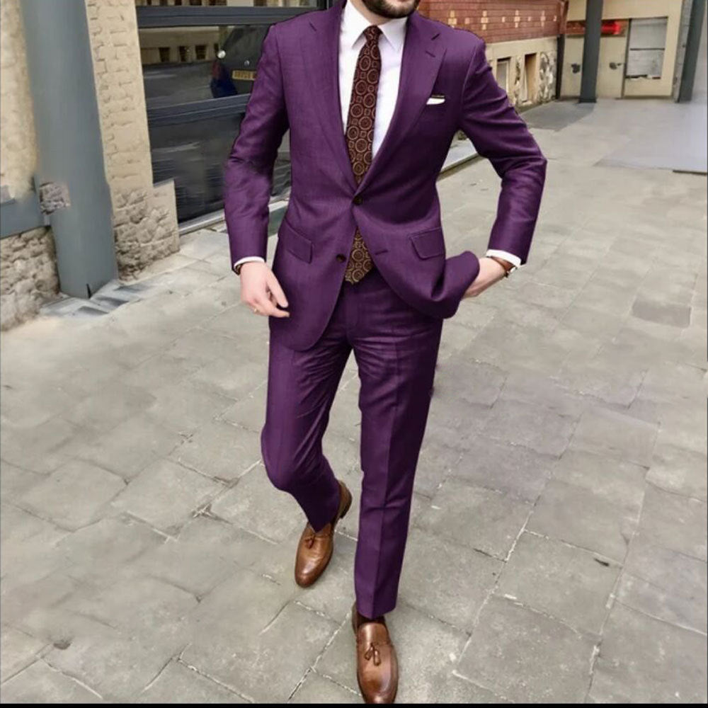Men's Slim Fit Business Dress Two Button Suit