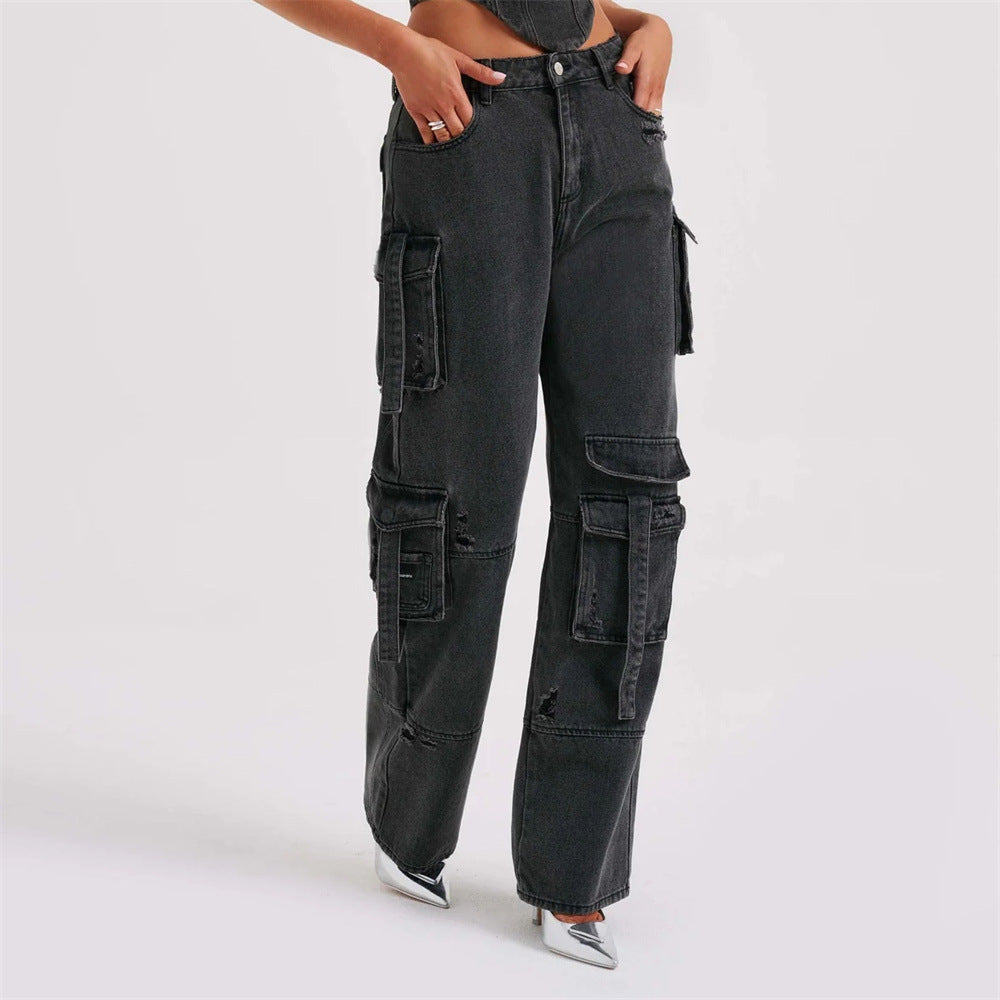 Tube Top And Pocket Stitching Jeans Pants